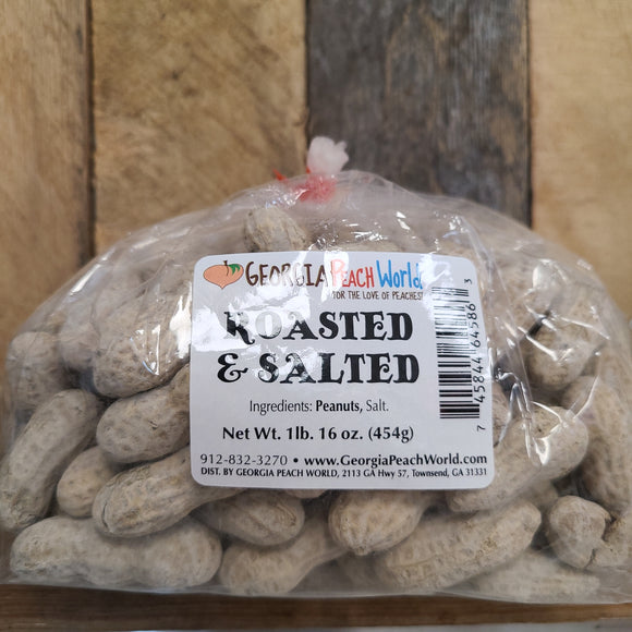 Plastic wrapped bag of roasted and salted peanuts