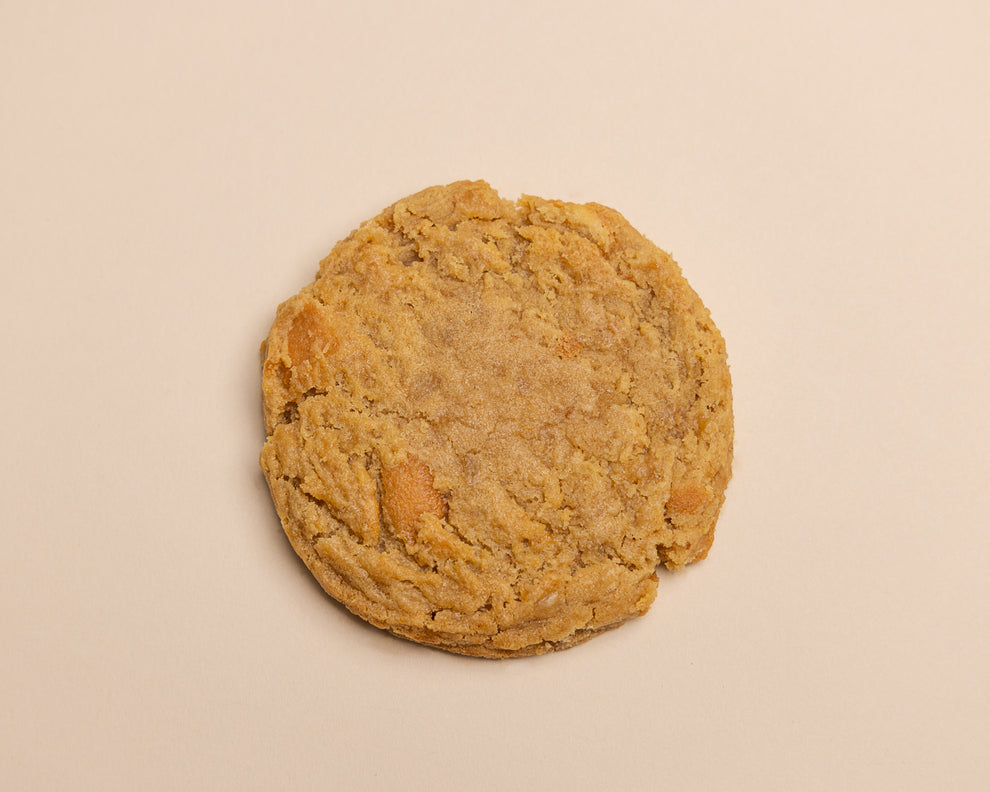 Single cookie on a beige background