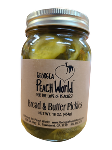 Standard glass Mason Jar containing sweet bread and butter flavored pickles