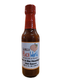 Small, tall 5 oz bottle containing deer in the headlights hot sauce with a shrink wrapped lid seal