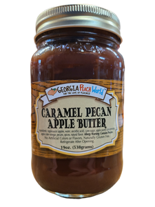 standard glass mason jar containing caramel pecan apple butter