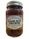 standard glass mason jar containing caramel pecan apple butter