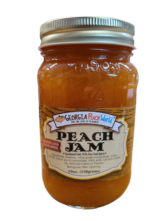 Standard glass mason jar containing no sugar added peach jsm