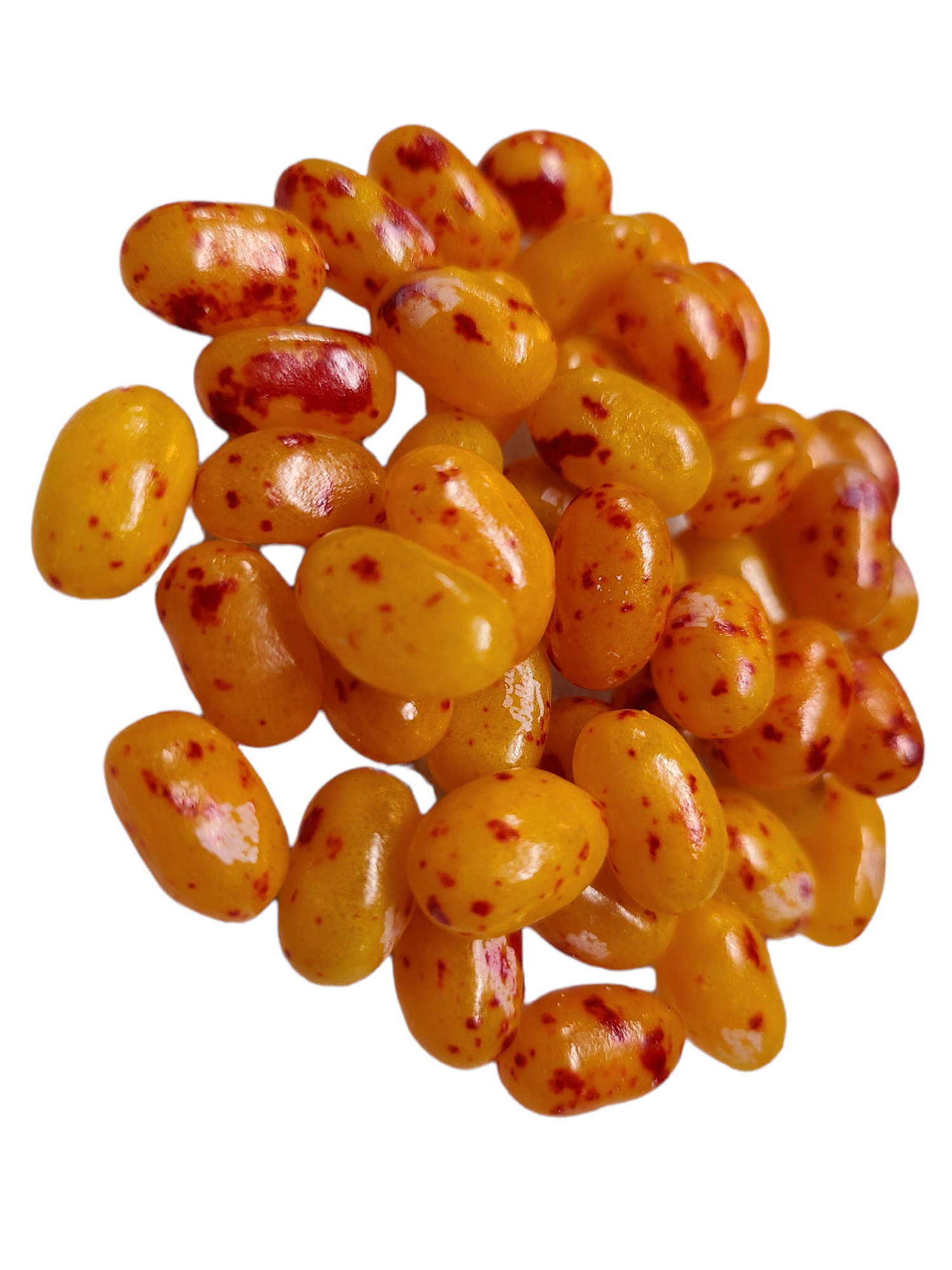Jelly belly brand beans orange and red speckled