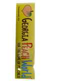 Long yellow car bumper printed with Georgia Peach World Branding logo