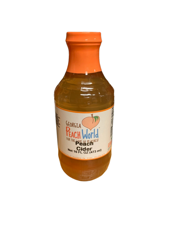 Glass pint sized bottle of peach cider